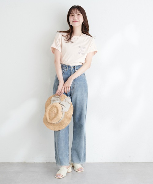 natural couture(ナチュラルクチュール)の「オーガニックコットンフレンチスリーブロゴT(Tシャツ/カットソー・レディース・ピンク/スミクロ/サックスブルー/オフホワイト・FREE)」の11枚目の写真