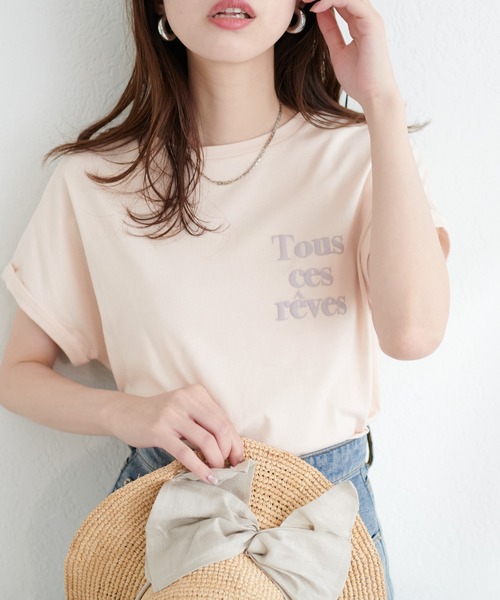 natural couture(ナチュラルクチュール)の「オーガニックコットンフレンチスリーブロゴT(Tシャツ/カットソー・レディース・ピンク/スミクロ/サックスブルー/オフホワイト・FREE)」の9枚目の写真