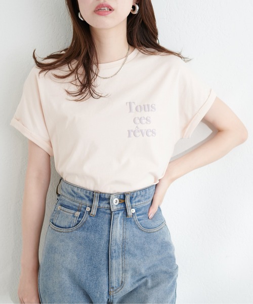 natural couture(ナチュラルクチュール)の「オーガニックコットンフレンチスリーブロゴT(Tシャツ/カットソー・レディース・ピンク/スミクロ/サックスブルー/オフホワイト・FREE)」の10枚目の写真