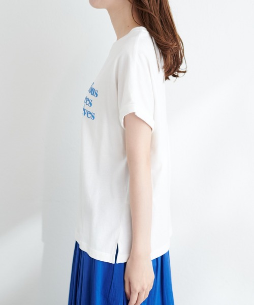 natural couture(ナチュラルクチュール)の「オーガニックコットンフレンチスリーブロゴT(Tシャツ/カットソー・レディース・ピンク/スミクロ/サックスブルー/オフホワイト・FREE)」の14枚目の写真