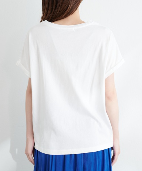 natural couture(ナチュラルクチュール)の「オーガニックコットンフレンチスリーブロゴT(Tシャツ/カットソー・レディース・ピンク/スミクロ/サックスブルー/オフホワイト・FREE)」の5枚目の写真