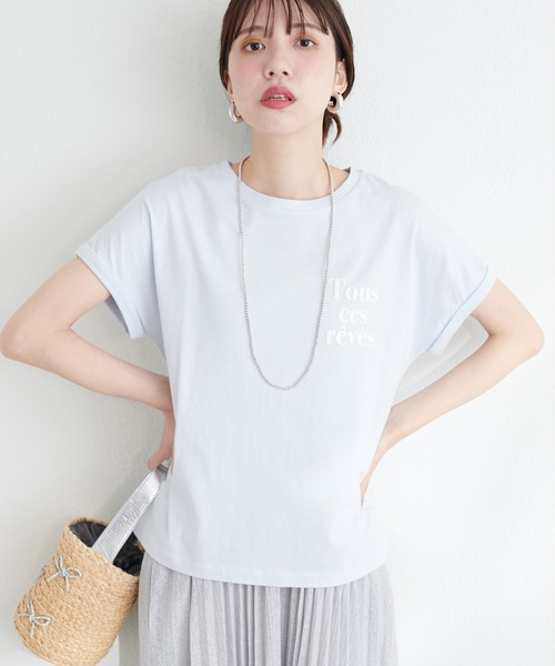natural couture(ナチュラルクチュール)の「オーガニックコットンフレンチスリーブロゴT(Tシャツ/カットソー・レディース・ピンク/スミクロ/サックスブルー/オフホワイト・FREE)」の16枚目の写真