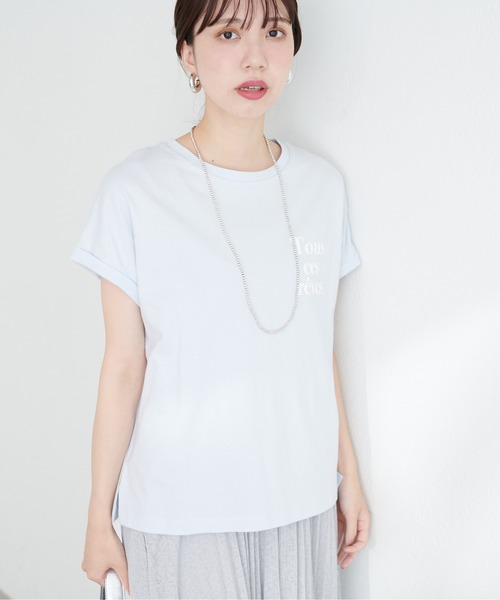 natural couture(ナチュラルクチュール)の「オーガニックコットンフレンチスリーブロゴT(Tシャツ/カットソー・レディース・ピンク/スミクロ/サックスブルー/オフホワイト・FREE)」の17枚目の写真