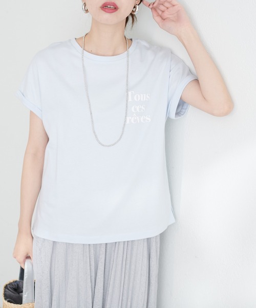 natural couture(ナチュラルクチュール)の「オーガニックコットンフレンチスリーブロゴT(Tシャツ/カットソー・レディース・ピンク/スミクロ/サックスブルー/オフホワイト・FREE)」の15枚目の写真