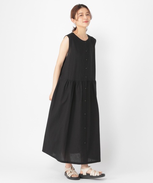 【美品】24SS ローハーマン リネンキャンバスノースリーブワンピース ブラック 美品】24SS ローハーマン リネンキャンバスノースリーブ