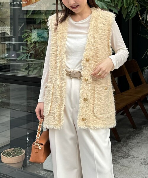 NOLLEY’S（ノーリーズ）の「ツイードフリンジベスト（ベスト・レディース・ネイビー/ベージュ・38）」の3枚目の写真