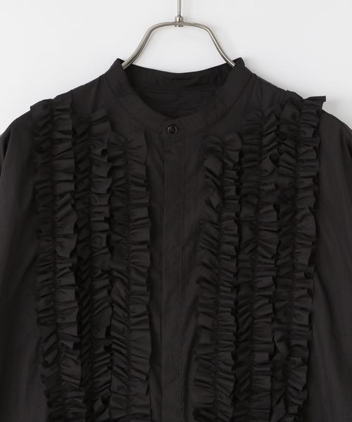 LOWRYS FARM（ローリーズファーム）の「ナイロンフリルシャツワンピースＬＳ　 145391（シャツワンピース・キッズ・ブラック/ホワイト・FREE）」の4枚目の写真