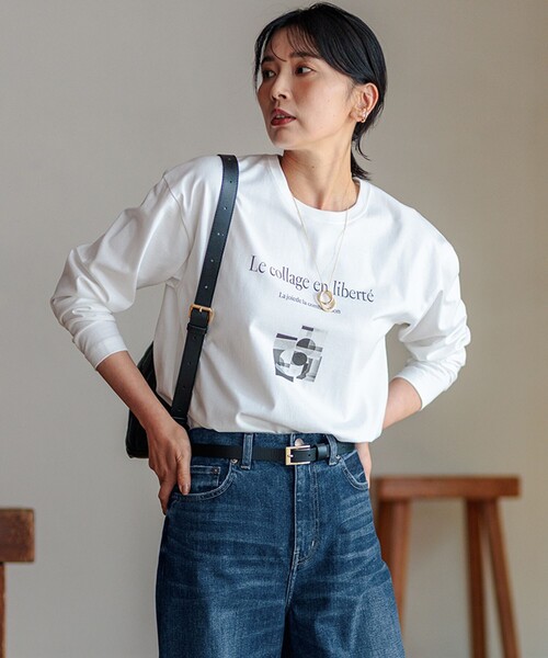 23区(ニジュウサンク)の「【洗える】Le collage ロゴロンTEE(Tシャツ/カットソー・レディース・ブラック系/ベージュ系/ホワイト系・40/38)」の2枚目の写真
