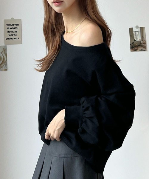 Futier land（フューティアランド）の「色んな着こなしが楽しめるワクワク感！スウェットライクショート丈トップス / 3way（ニット/セーター・レディース・ピンク/ブラック/杢グレー/ライトピンク/アイボリー・LARGE/MEDIUM）」の9枚目の写真