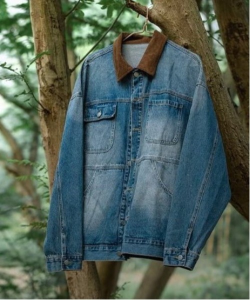 襟コーデュロイビッグシルエットデニムジャケット（デニムジャケット  