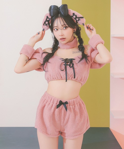 Tika（ティカ）の「コスプレ かわいい アニマル もこもこ プードル うさぎ へそ出し ふわふわ リボン 6点セット（コスチューム/パーティーグッズ・レディース・ピンク・L/M/S）」の17枚目の写真