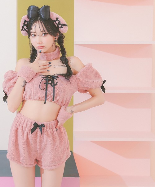 Tika（ティカ）の「コスプレ かわいい アニマル もこもこ プードル うさぎ へそ出し ふわふわ リボン 6点セット（コスチューム/パーティーグッズ・レディース・ピンク・L/M/S）」の16枚目の写真