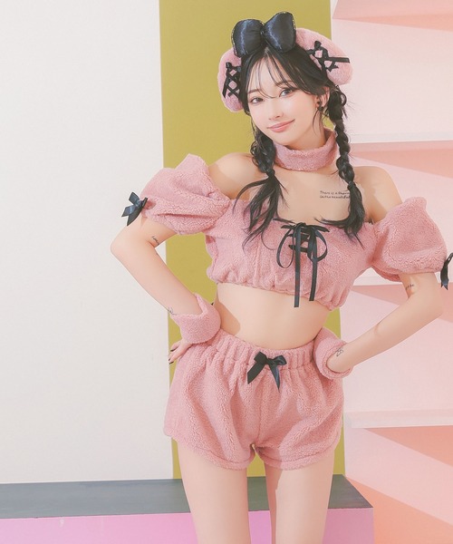 Tika（ティカ）の「コスプレ かわいい アニマル もこもこ プードル うさぎ へそ出し ふわふわ リボン 6点セット（コスチューム/パーティーグッズ・レディース・ピンク・L/M/S）」の15枚目の写真