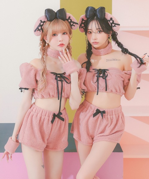 Tika（ティカ）の「コスプレ かわいい アニマル もこもこ プードル うさぎ へそ出し ふわふわ リボン 6点セット（コスチューム/パーティーグッズ・レディース・ピンク・L/M/S）」の10枚目の写真