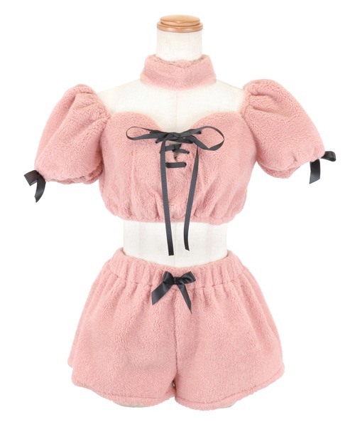 Tika（ティカ）の「コスプレ かわいい アニマル もこもこ プードル うさぎ へそ出し ふわふわ リボン 6点セット（コスチューム/パーティーグッズ・レディース・ピンク・L/M/S）」の4枚目の写真