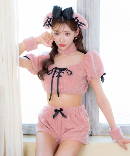 Tika（ティカ）の「コスプレ かわいい アニマル もこもこ プードル うさぎ へそ出し ふわふわ リボン 6点セット（コスチューム/パーティーグッズ・レディース・ピンク・L/M/S）」の9枚目の写真