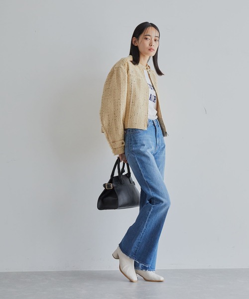 VIS（ビス）の「ライダースディテールツイードジャケット（ノーカラージャケット・レディース・ブラック系その他/ベージュ系その他・FREE）」の4枚目の写真