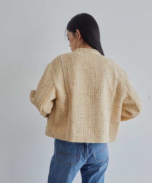 VIS（ビス）の「ライダースディテールツイードジャケット（ノーカラージャケット・レディース・ブラック系その他/ベージュ系その他・FREE）」の6枚目の写真