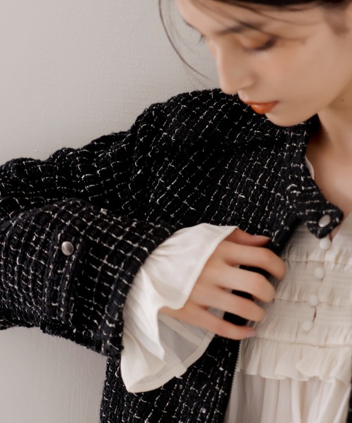 VIS（ビス）の「ライダースディテールツイードジャケット（ノーカラージャケット・レディース・ブラック系その他/ベージュ系その他・FREE）」の10枚目の写真