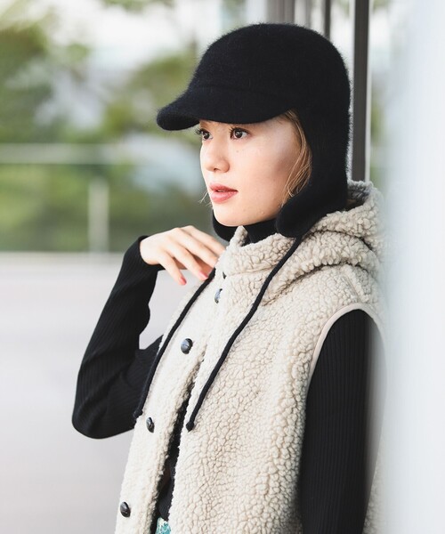 Ray BEAMS（レイビームス）の「アンゴラ混 フライト キャップ（キャップ・レディース・チャコールグレー/ブラック・ONE SIZE）」の5枚目の写真