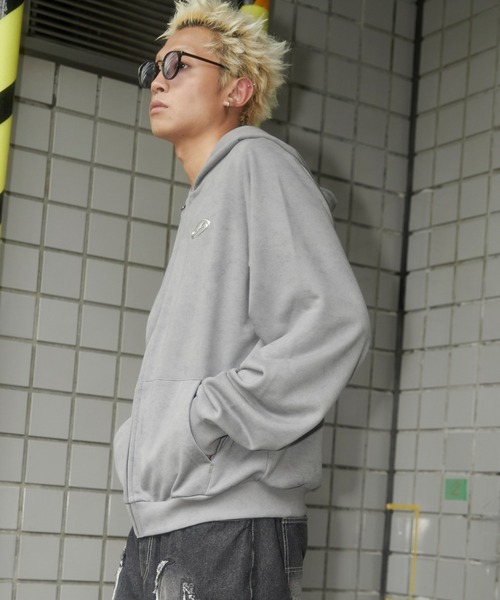 SHORT ROUND（ショートラウンド）の「SHORT ROUND/メタルワンポイントZIPパーカー（パーカー・メンズ・スミクロ/グレー・LARGE/MEDIUM）」の18枚目の写真