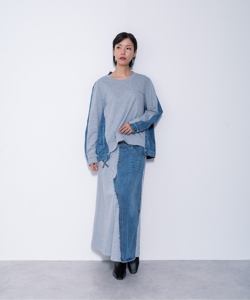 DOLLUPOOPS（ドールアップウップス）の「【ZOZO限定商品】フロントスウェットドッキングデニムトップス（スウェット・レディース・ブラック/グレー・38）」の6枚目の写真