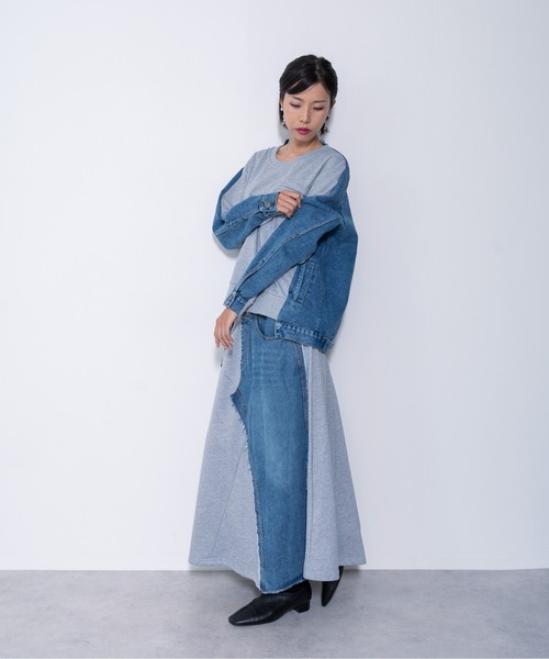 DOLLUPOOPS（ドールアップウップス）の「【ZOZO限定商品】フロントスウェットドッキングデニムトップス（スウェット・レディース・ブラック/グレー・38）」の7枚目の写真