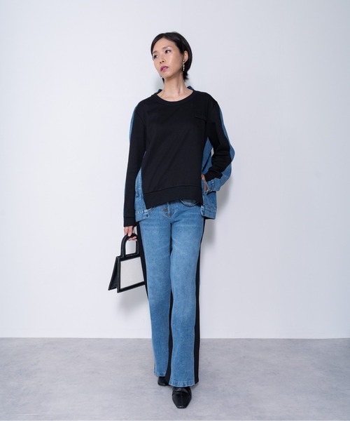 DOLLUPOOPS（ドールアップウップス）の「【ZOZO限定商品】フロントスウェットドッキングデニムトップス（スウェット・レディース・ブラック/グレー・38）」の3枚目の写真