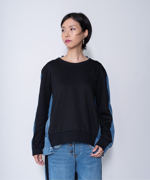 DOLLUPOOPS（ドールアップウップス）の「【ZOZO限定商品】フロントスウェットドッキングデニムトップス（スウェット・レディース・ブラック/グレー・38）」の9枚目の写真