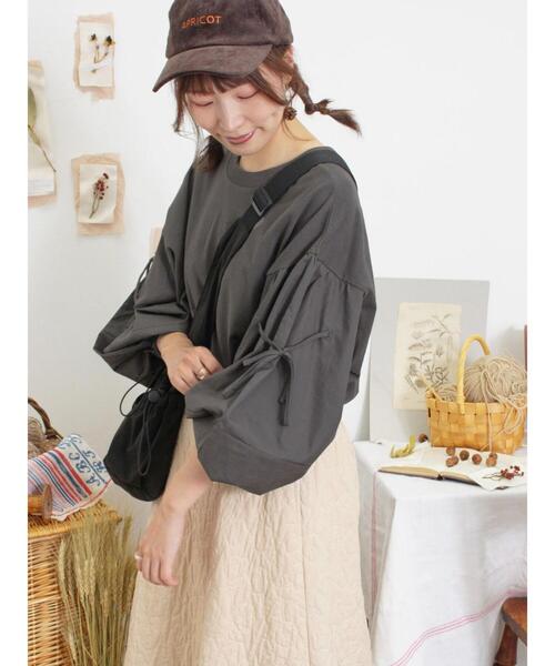 Samansa Mos2（サマンサ モスモス）の「前後2WAY袖りぼんプルオーバー（Tシャツ/カットソー・レディース・カーキ/ベージュ/ブラック・F）」の7枚目の写真