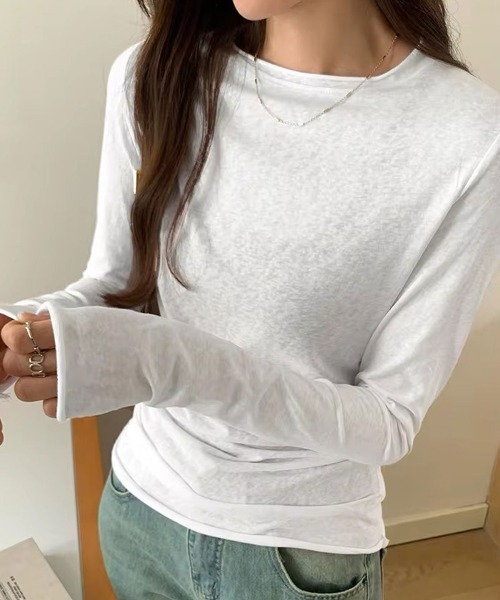 ammy.(エイミードット)の「【 ammy. / エイミードット 】 天竺 ベーシック カットソー / ロンT(Tシャツ/カットソー・レディース・グレー/ブラック/ライトブルー/ホワイト/ピンク/イエロー・FREE)」の2枚目の写真