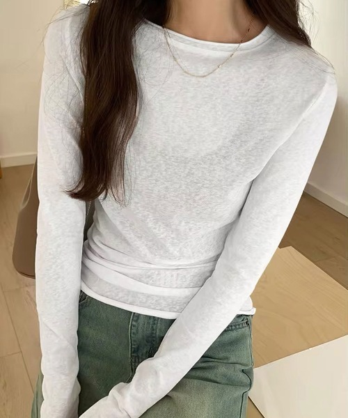ammy.(エイミードット)の「【 ammy. / エイミードット 】 天竺 ベーシック カットソー / ロンT(Tシャツ/カットソー・レディース・グレー/ブラック/ライトブルー/ホワイト/ピンク/イエロー・FREE)」の9枚目の写真