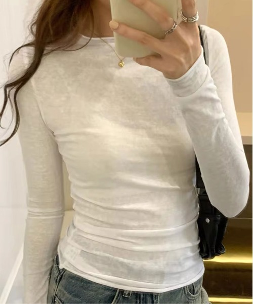 ammy.(エイミードット)の「【 ammy. / エイミードット 】 天竺 ベーシック カットソー / ロンT(Tシャツ/カットソー・レディース・グレー/ブラック/ライトブルー/ホワイト/ピンク/イエロー・FREE)」の12枚目の写真