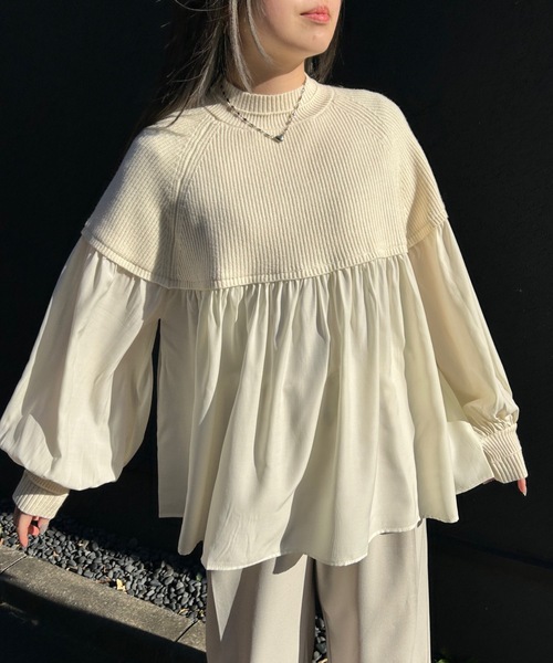 LHELBIE（レルビエ）の「ニットドッキングトップス（ニット/セーター・レディース・ブラック/ブルー/ベージュ/アイボリー・M）」の5枚目の写真