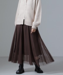 切り替えフレアチュールスカート