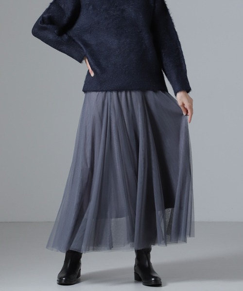 NANO universe（ナノユニバース）の「切り替えフレアチュールスカート（スカート・レディース・ブラック/グレー/ブラウン・FREE）」の4枚目の写真