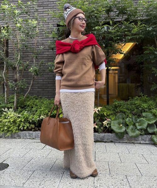 Green　Parks（グリーンパークス）の「シャギーニットスカート（スカート・レディース・ベージュ/オフホワイト/ブラック・FREE）」の8枚目の写真