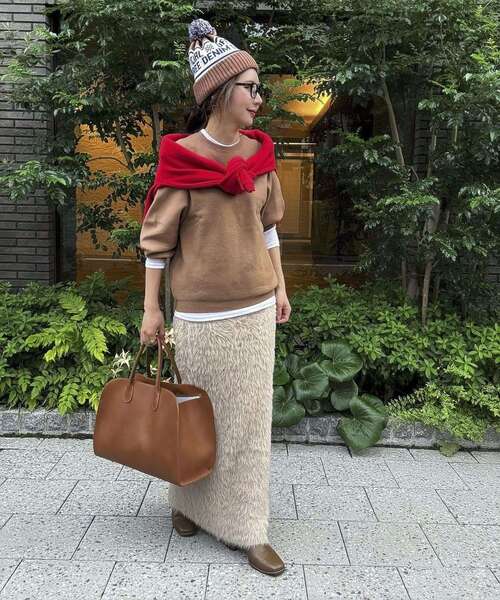 Green　Parks（グリーンパークス）の「シャギーニットスカート（スカート・レディース・ベージュ/オフホワイト/ブラック・FREE）」の10枚目の写真