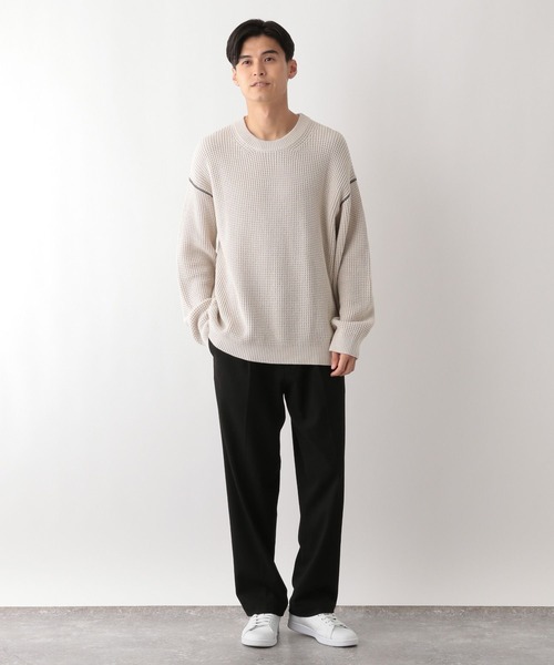 GLOBAL WORK Smile Seed Store（グローバルワーク スマイルシードストア）の「コットンワッフル編みニットプルオーバー/130077（ニット/セーター・メンズ・チャコール/アイボリー/カーキ/ブラック・MEDIUM/X-LARGE/LARGE/SMALL）」の5枚目の写真