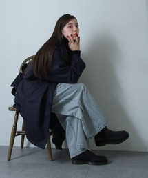 NILWAY | ウールテックスタンドカラー配色 アシンメトリー トレンチコート / ウールテック スタンドカラー 比翼ロング アシンメトリートレンチコート(トレンチコート)