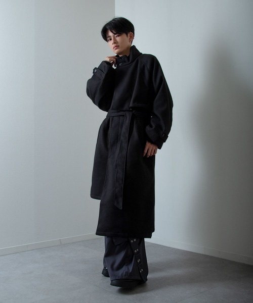 セール】スタンドカラー配色 アシンメトリー トレンチコート