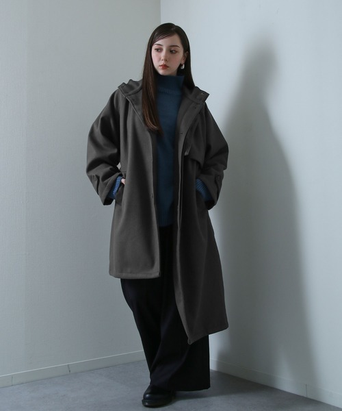 セール】スタンドカラー配色 アシンメトリー トレンチコート