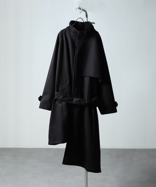セール】スタンドカラー配色 アシンメトリー トレンチコート