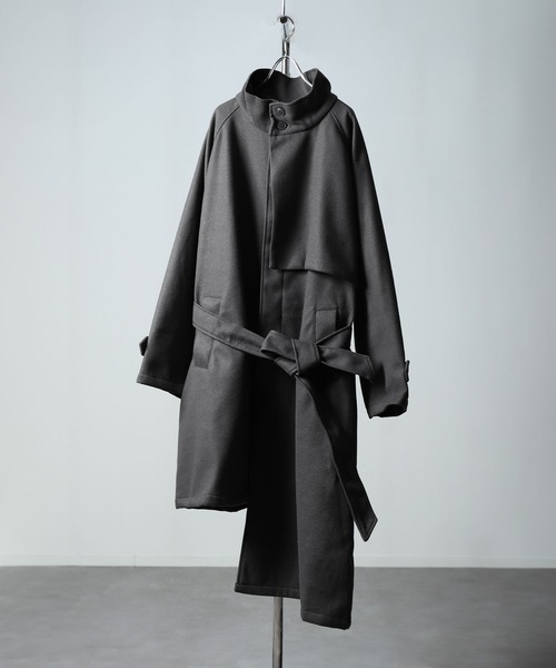 セール】スタンドカラー配色 アシンメトリー トレンチコート