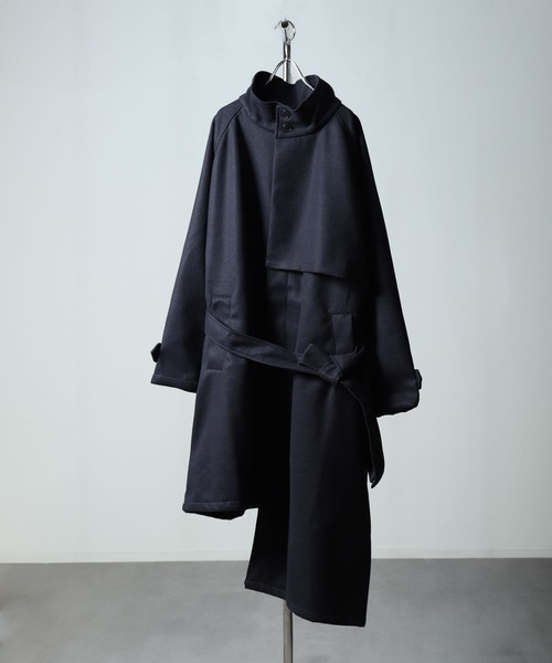 セール】スタンドカラー配色 アシンメトリー トレンチコート