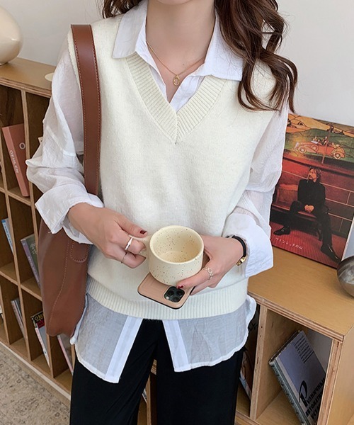Miniministore(ミニミニストア)の「ニットベスト Vネック 重ね着 春秋冬(ベスト・レディース・ベージュ/ピンク/グレー/アイボリー/ブラック/ライトベージュ・FREE)」の20枚目の写真