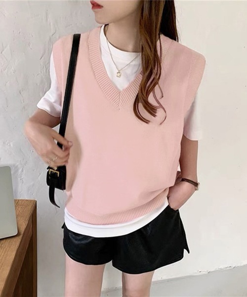 Miniministore(ミニミニストア)の「ニットベスト Vネック 重ね着 春秋冬(ベスト・レディース・ベージュ/ピンク/グレー/アイボリー/ブラック/ライトベージュ・FREE)」の14枚目の写真