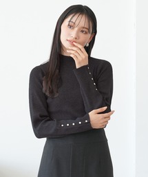 袖ボタン杢リブニット