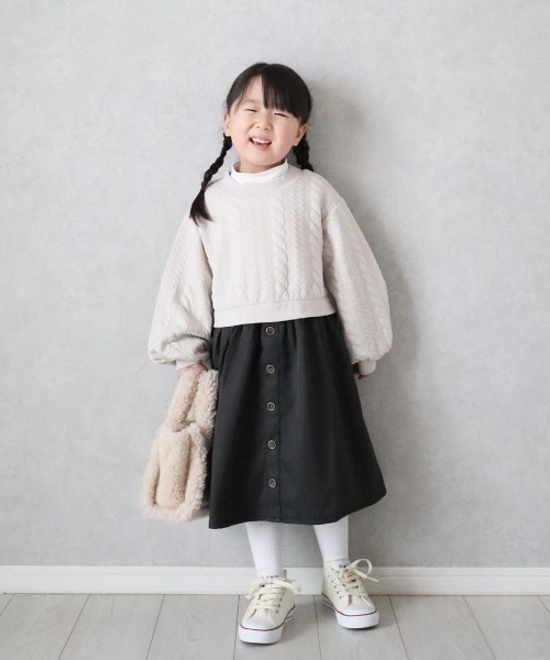 ikka（イッカ）の「フクレジャカードドッキングスカートワンピース（120~160cm）（ワンピース・キッズ・ブラック/ベージュ・120/130/140/150/160）」の22枚目の写真
