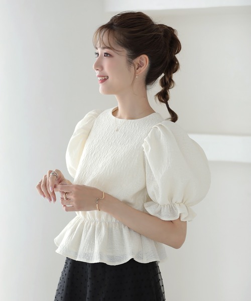 MERAKI(メラキ)の「バックハートジャガードトップス(シャツ/ブラウス・レディース・ホワイト/ブラック/ピンク・S/M)」の2枚目の写真